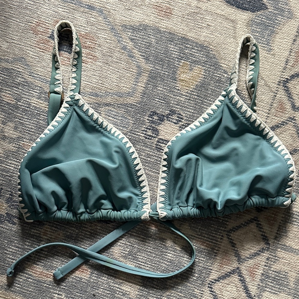 Hollister Teal Triangle Bikini Top with White Crochet Trim